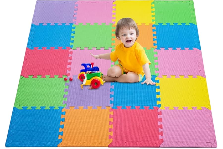 SUNNYNEST 20PCS Interlocking Foam Play Mat for Baby & Kids, EVA Soft Puzzle Floor Tiles, Non-Slip Waterproof Crawling Mat for Nursery, Playroom, Gym, Yoga & Home Flooring (Multicolor)