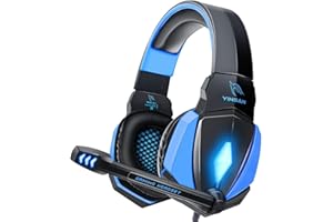 YINSAN TM7, Cuffie Gaming PS4, Cuffia Gamer con Microfono e Bass stereo, Controllo del Volume, Illuminazione a LED Cuffie da Gaming per PC Xbox One PS4 Nintendo Switch Tablet Mac Smartphone (Blu Nero)