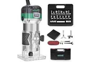 AUTIWOZ Fresa da 600 W per lavorazione del legno con 6 velocità variabile, pinza di serraggio da 6 mm, set da 15 pezzi, base antiscivolo in valigetta