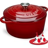 Overmont Cast Iron Pot - Non-Stick Enamelled Dutch Casserole with Lid - &Oslash;28 | Even heat for stewing, roasting, and baking bre