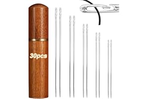 QTTVBTNA 30pcs Large Eye Sewing Needles, 6 Sizes Embroidery Needles, Hand Knitting Needles Tapestry Needles with Wooden Needle Case Self Threading Needle for Hand Sewing