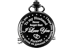 Hicarer Pocket Watch Husband Gift, Birthday Gift Valentine's Day Gift from Wife, Engraved I Love You Pocket Watch