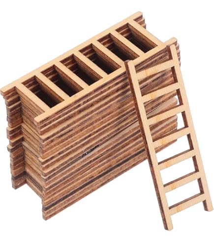 Jojofuny Mini Holzleitern 12-tlg - Für Puppenhaus & Deko, Handgefertigt Aus Naturholz