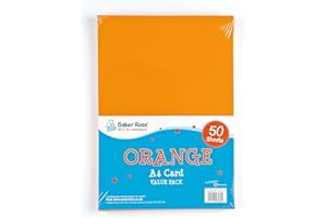 Baker Ross A4 Orange Coloured Card (Pack of 50, 220gsm) For Crafting, Printing Activities Arts & Crafts Room Essential EV871