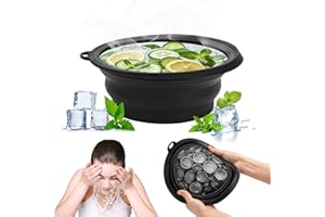 Kunoli - Cuenco de baño de hielo plegable de silicona con bandeja para cubitos de hielo integrado para la cara, ideal para el hogar y los viajes (negro)