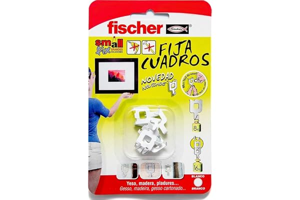 fischer - Fija Cuadros | Ganchos Reutilizables sin Agujeros | hasta 8 Kg de Carga | Ideal para Yeso, Cartón y Madera | Montaje Fácil sin Herramientas | 8 uds | Blanco