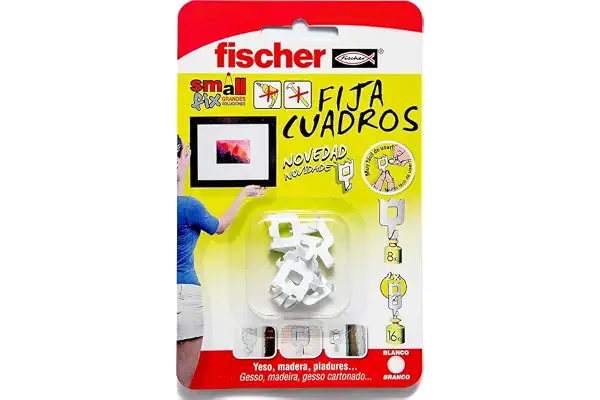 fischer - Fija Cuadros | Ganchos Reutilizables sin Agujeros | hasta 8 Kg de Carga | Ideal para Yeso, Cartón y Madera | Montaje Fácil sin Herramientas | 8 uds | Blanco