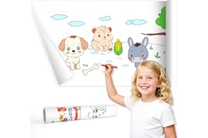 YPLUS Toddler Colouring Roll Paper, 300 x 30 cm Sticky Craft Roll, Mess-Free Art Paper for Kids, Gift for Ages 2-6 Years Animal