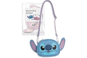 Disney Lilo & Stitch Double-Sided Cross Body Bag | Blue Stitch & Angel Character Handbag | Adjustable Strap Small Carrier Movie Merchandise for Kids