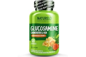 NATURELO Glucosamine (1500mg 2kcl) formulated with Chondroitin, MSM, Boswellia and Vitamin C for Collagen Formation Supporting Cartilage & Bone - 120 Capsules | 1 Month Supply