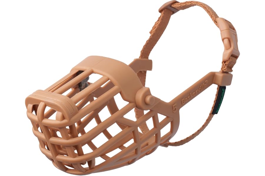 Baskerville Classic Basket Muzzle - Dog can Pant and Drink, Prevents Biting and Food Waste Scavenging, Strong TPR, Ideal for Longer Nosed Dogs, Breathable Dog Training Muzzle for Medium Dogs (Size 5)