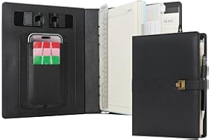 WASON Diario A5 in pelle PU con raccoglitore a righe con penna carta ricaricabile portfolio con portablocco rimovibile blocco note per agenda scolastica di viaggi d'affari (Nero)