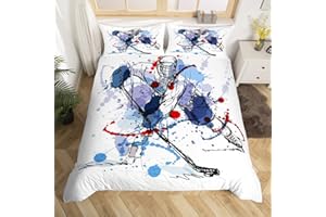 LOUSSIESD Set di biancheria da letto con copripiumino e federe, motivo graffiti, hockey su ghiaccio, per bambini, ragazzi e ragazze, per letto singolo