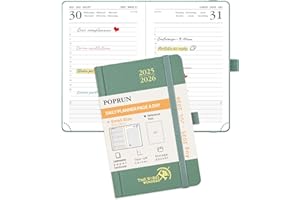 POPRUN Agenda 2025 2026 Giornaliera Piccola 16 x 10,5 cm, Planner A6 12 Mesi da Ago.2025 a Lug.2026, Copertina Rigida, 1 Giorno 1 Pagina da Lun a Dom, Carta Spessa da 70 GSM, Verde Mezzanotte