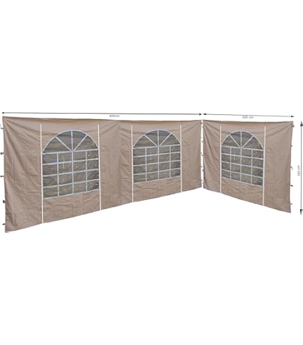 Toile De Tonnelle 3x3 QUICK STAR 2 Panneaux Latéraux Avec Fenêtre PE 250 / 350x190cm Beige Veranda Terrasse Exterieur