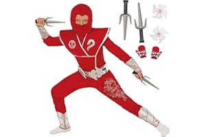 Morph Kostium Dziecka Czerwonego Ninja z Akcesoriami Ninja, Kostium Ninja dla Chłopca, Kostium karnawałowy Dziecko Halloween Rozmiary XS, S, M, L