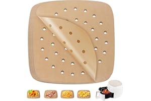 KILDOWS 200 Pezzi Carta forno per Friggitrice ad aria，Fodera di Carta usa e Getta per Friggitrice ad aria accessori,pergamena Carta da Forno per Padelle，facile da pulire, lontano da macchie di olio-7.5inch