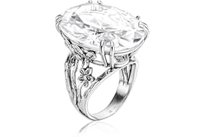 JEAN RACHEL JEWELRY 925 Sterling Silver Statement Ring White Oval Shaped Cubic Zirconia CZ Organic Look Vintage Antique Look Hypoallergenic Nickel and Lead-free Artisan Handcrafted Designer collection, Made In Israel 0