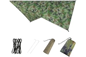 Azarxis Bâche Anti-Pluie Tarp Bivouac Toile de Tente Imperméable Tapis de Sol Abri de Randonnée Parasol Auvent Anti UV pour Camping Trekking (02 Camouflage, 270 x 270 cm (Diagonale))