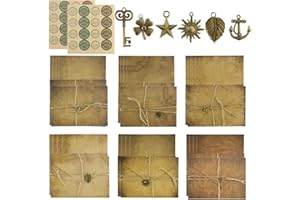 CHRI Carta da Lettere con Busta 12 Pezzi Buste Vintage, 24 Pezzi Carta da Lettere Vintage, 12 Chiavi Retrò 12 Corde di Canapa 2 Adesivi