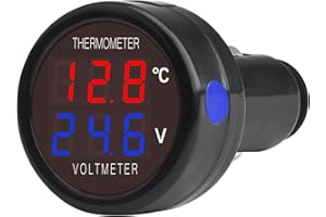 VOKTTA Digital Car Voltmeter Thermometer DC 12V 24V 36V,2 IN 1 Battery Voltage Temperature Meter Monitor Tester Gauge Indicator For Auto Car Truck Bus (Red&Blue)