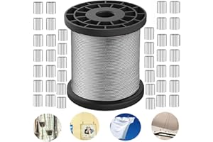 RMTCEG 100 m Stahlseil 1.5 mm Linka Stalowa, 304 Stahl Drut Stalowy 7 x 7 Miękka/Elastyczna, 40 Szt. M1 Aluminiowa Tuleja Zaciskowa do Liny Stalowej, Zawieszenia, Zasłony, Kabla ze Stali Nierdzewnej