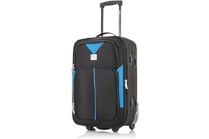 ATX LUGGAGE EST. 1991 ATX Luggage 55x35x20cm Cabin Suitcase Super Lightweight Small Suitcase Approved for 100+ Airlines Including EasyJet, Ryanair, British Airways & Virgin Atlantic (Black/Blue, 21 Inches, 48 Liter)