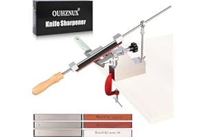 OUHZNUX OZ-900 Messerschärfer Profi 360° Rotation Flip Design Festwinkel Doppelt geklemmter Mund Manuelle Küchenchef Messerschärfset Mit 6 Schärfsteine