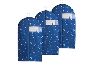 AIDBUCKS Bolsa de Ropa 3 Piezas (3M 60x90cm) Funda de Ropa de Tela Oxford Funda de Traje con Ventana Grande para Traje de Abrigo de Chaqueta (Patrón Azul Oscuro)