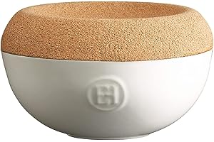 Emile Henry USTENSILES Tarro de Sal, Cerámica Corcho, Tiza Blanca, 14,6 x 14,6 x 8,6 cm