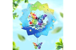 FACIACC Wind Spinners Outdoor, Butterfly Metal 3D Hanging Garden Decor, 12-inch Stainless Steel Wind Spinner with Tail Spinner, Wind Sculptures for Indoor Patio Lawn Yard, Ornament Gift for Women/Men