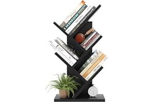 ‎ISUNIRM iSunirm Bücherregal Baumform, Standregal Eckregal mit 5 Ebenen, Organizer-Regale, bodenstehendes Bücherregal für Büro, Zuhause, Schule, Regaldisplay für CDs/Zeitschriften/Bücher, Schwarz