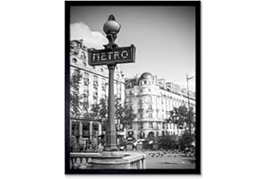 Wee Blue Coo Photo Landmark Retro Metro Sign Paris France Black White Wall Art Print Mur Encadré Décor 30 x 41 cm