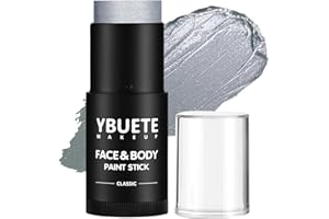 YBUETE Silver Oil Based Face Body Paint Stick, Non-toxic Full-coverage Face Painting for Moon Goddess Makeup Halloween Cosplay Makeup, Waterproof Cream Silver Body Painting for Adults