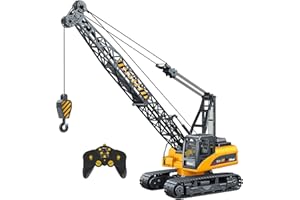 TOP RACE Grue de construction télécommandée 15 canaux avec lumières et sons - Grue de camion de construction RC réaliste avec crochet de levage - Grue de jouets Digger pour garçons et filles à partir de 3 ans