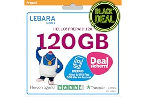 LEBARA Prepaid SIM-Karte mit Hello! 120 Prepaid Tarif ohne Vertrag | Allnet Flat Telefonie & SMS, 120 GB Datenvolumen inkl. 5G und 500 Frei-Min. ins Ausland…