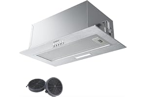 COMFEE' Integrated Cooker Hood CHL17EM21I, 52cm Stainless Steel Built-in Extractor Fan Kitchen, 400m³/h Powerful Extraction, 3 Speed Settings, LED Lighting, Easy Clean Filters