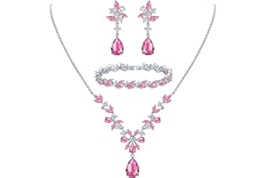 Clearine Juegos de Joyas de Mujer Boda de Circonio Cúbico Conjunto de Joyas para Novias, Colgante de Cristal Collar de Tenis Pulsera de Araña de Hojas Colgantes Pendientes