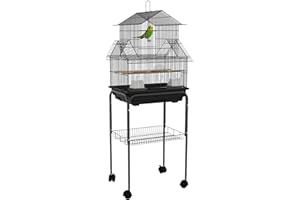 PawHut Bird Cage Budgie Cage with Stand Slide Tray Handle for Finch Canary 43.5 x 33 x 121cm Black
