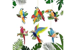 LOTNERY 6Pcs Tropical Birds Honeycomb Parrot Cutouts, Hawaiian Summer Beach Tiki Luau Party Hanging Decorations, Party Supplies for Bars, Caribbean Themed Parties, Home Classroom