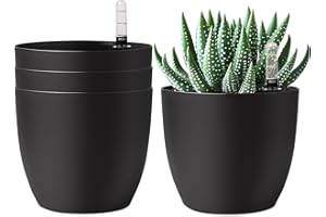 T4U samonawadniająca doniczka 15 cm z wskaźnikiem wody, czarna, zestaw 4 szt., samoczynne nawadnianie, zasobnik wody, donica na rośliny, do użytku wewnątrz i na zewnątrz