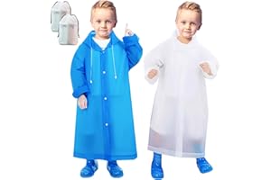 Domueay Poncho Antipioggia Bambino Bambina, 2 Pezzi Riutilizzabile Impermeabile Mantella Antipioggia con Cappuccio Mantellina Pioggia Leggero Poncho Pioggia Portatile Unisex per Ragazzi e Ragazze