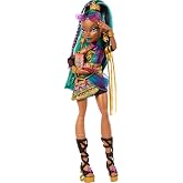 Princess Nefera De Nile doll in Monster High Mummy dress, pet corn bug Lavish and bag, laptop, sun sky