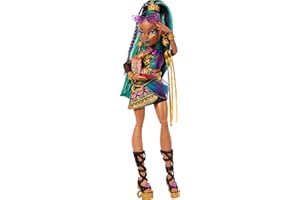Monster High Nefera De Nile Doll, Royal Mummy in Dress with Pet Scarab Lavish and 7 Accessories like Purse, Laptop, Sunglasses, Drink and Snacks, JDR48