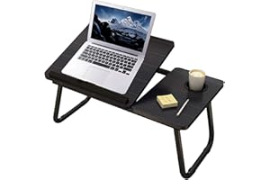 lingda Uniguardian - Tavolo pieghevole per computer portatile, per lettura o colazione, con portabibite, Grigio Scuro, 64cm x 32cm x 25cm