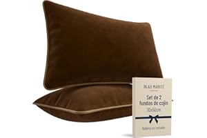 Blau Marité Set de 2 Fundas Cojín Terciopelo 30x50 cm – Cojines Decorativos sofá Cama salón. Funda cojín con Ribete. Relleno no Incluido. (Marrón y Camel)