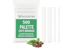 ecodrinks - 500 Palette Caffè Monouso - Palettine Resistenti e Igieniche - IDEALI PER ESPRESSO - Bastoncini per Bar, Casa e Ufficio - Certificate per Uso Alimentare e Made in Italy - 9cm