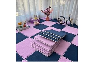 YYGDPFLSXSB 12-teilige Puzzle-Spielmatte, Flauschige Plüsch-Teppichfliesen, Quadratisches Schaumstoff-Teppich-Set, Schaumstoff-Bodenfliesen Für Spielzimmer, Schlafzimmer, 30 X 30 cm(Color:Hellviolett+Marineblau)