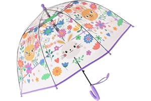 ThreeH Ombrello a cupola trasparente per bambini aperto automatico 8 nervature in fibra di vetro con manico curvo