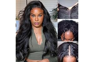 ZEALADY 20 pouces Kinky Straight V part Wigs Perruque Brésiliennes Cheveux Humains Naturel Yaki Hair Wig Couleur Naturelle 180% Densité Pas de Dentelle V Part Wig Human Hair for Women